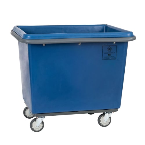 R&B Wire 14 Bushel Poly Truck with Bumper, Swivel Casters and 2 Rigid, Blue